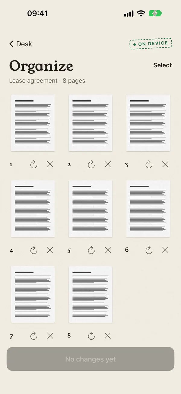 Page thumbnails to rotate, delete and reorder