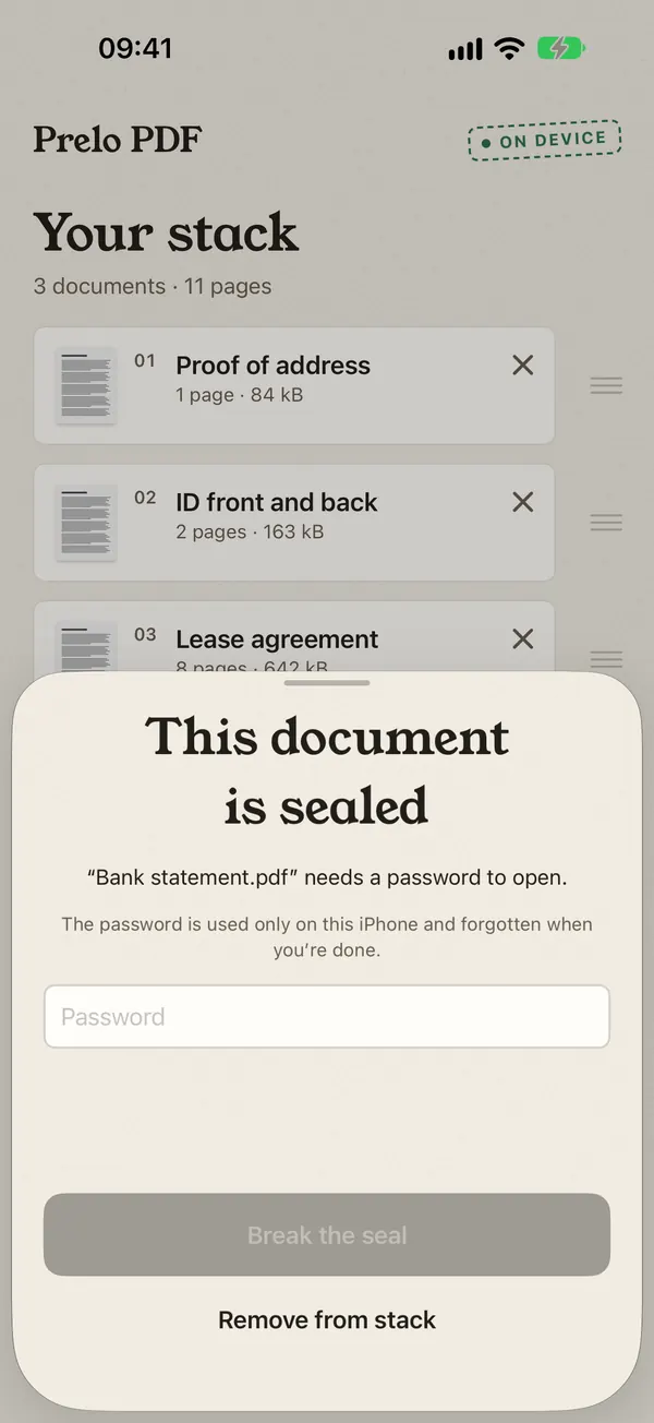Password prompt to open a protected PDF