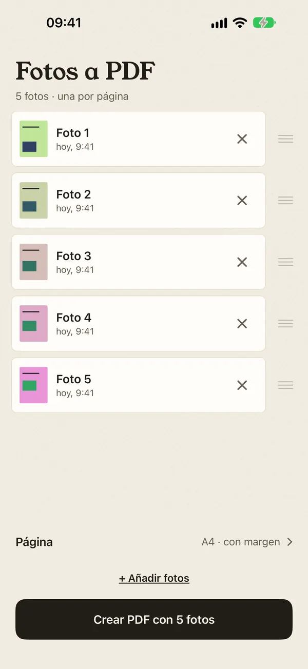 Cinco fotos elegidas para convertirse en un PDF