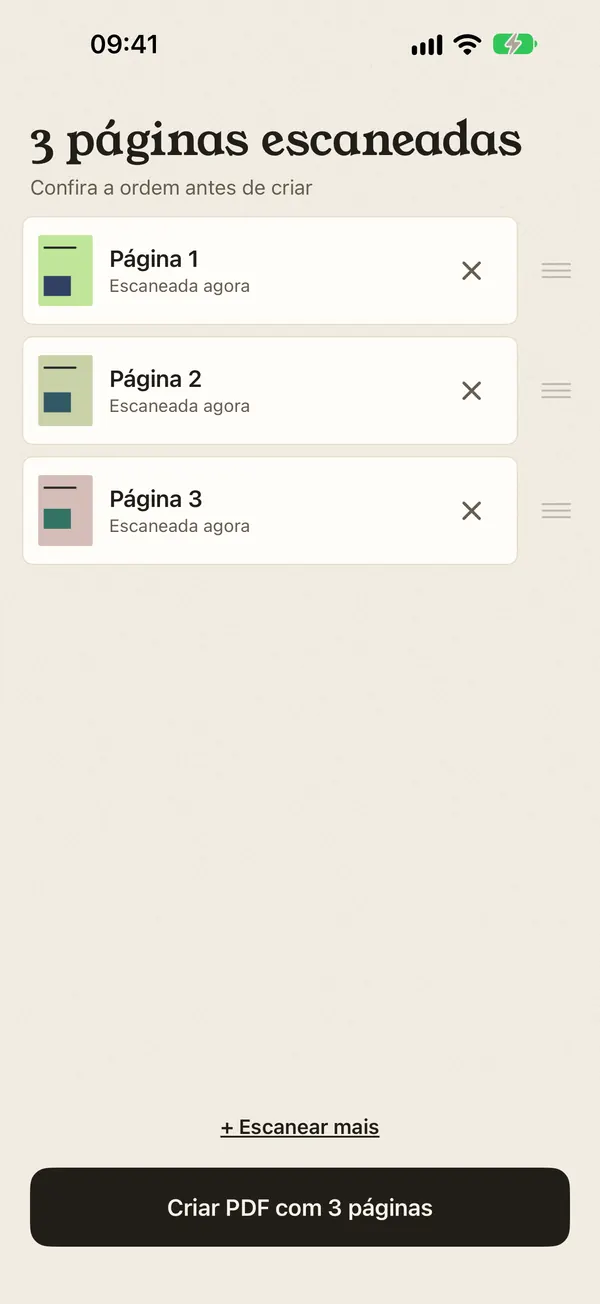 Três páginas escaneadas prontas para virar PDF