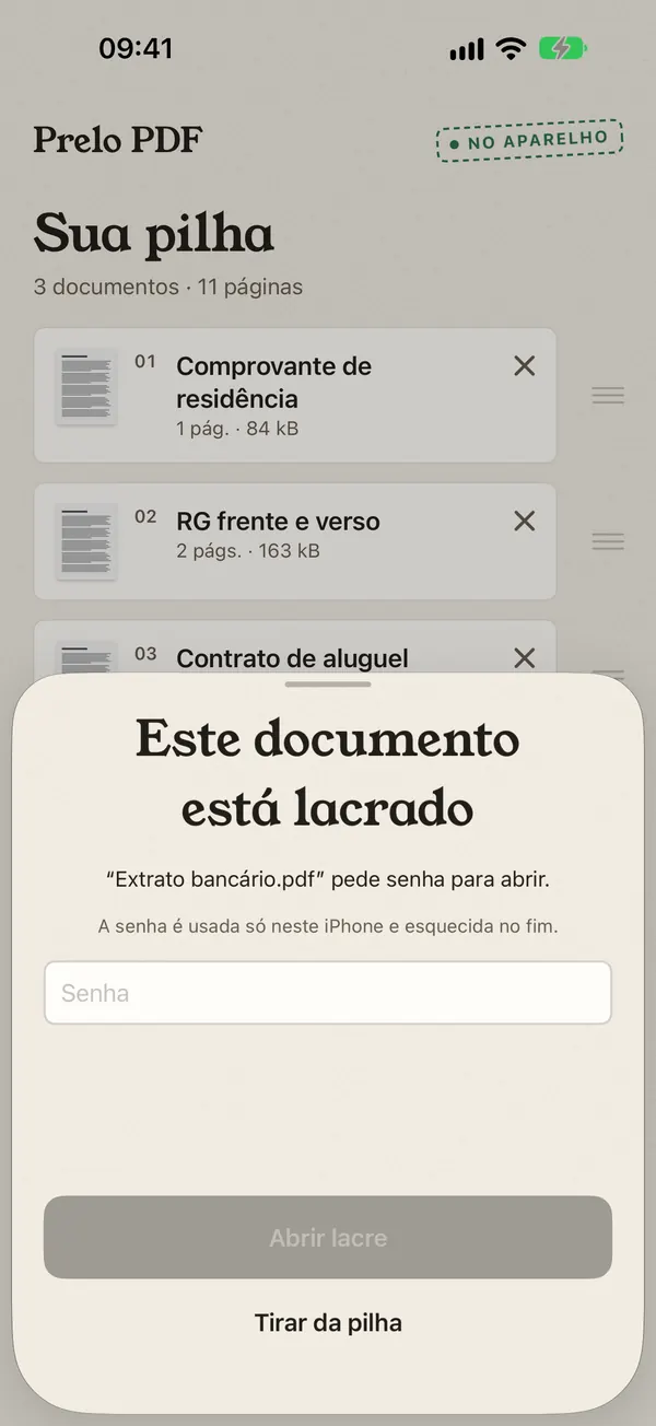 Pedido de senha para abrir um PDF protegido